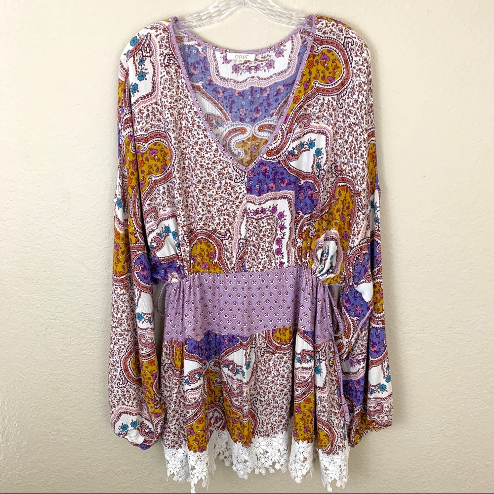 ODDI Floral and Lace Trim Blouse